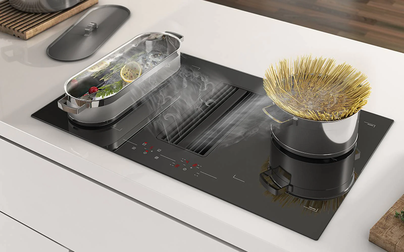 Airforce 0n-Board Essence 83cm Induction Hob with Central Downdraft-Touch control Black Glass finish - Image 2