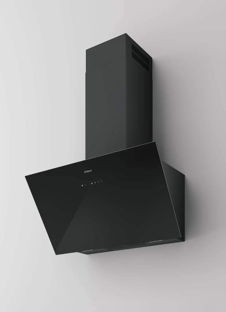 Airforce OMEGA 60cm Vertical Inclined Cooker Hood with Touch Control Black Glass Finish