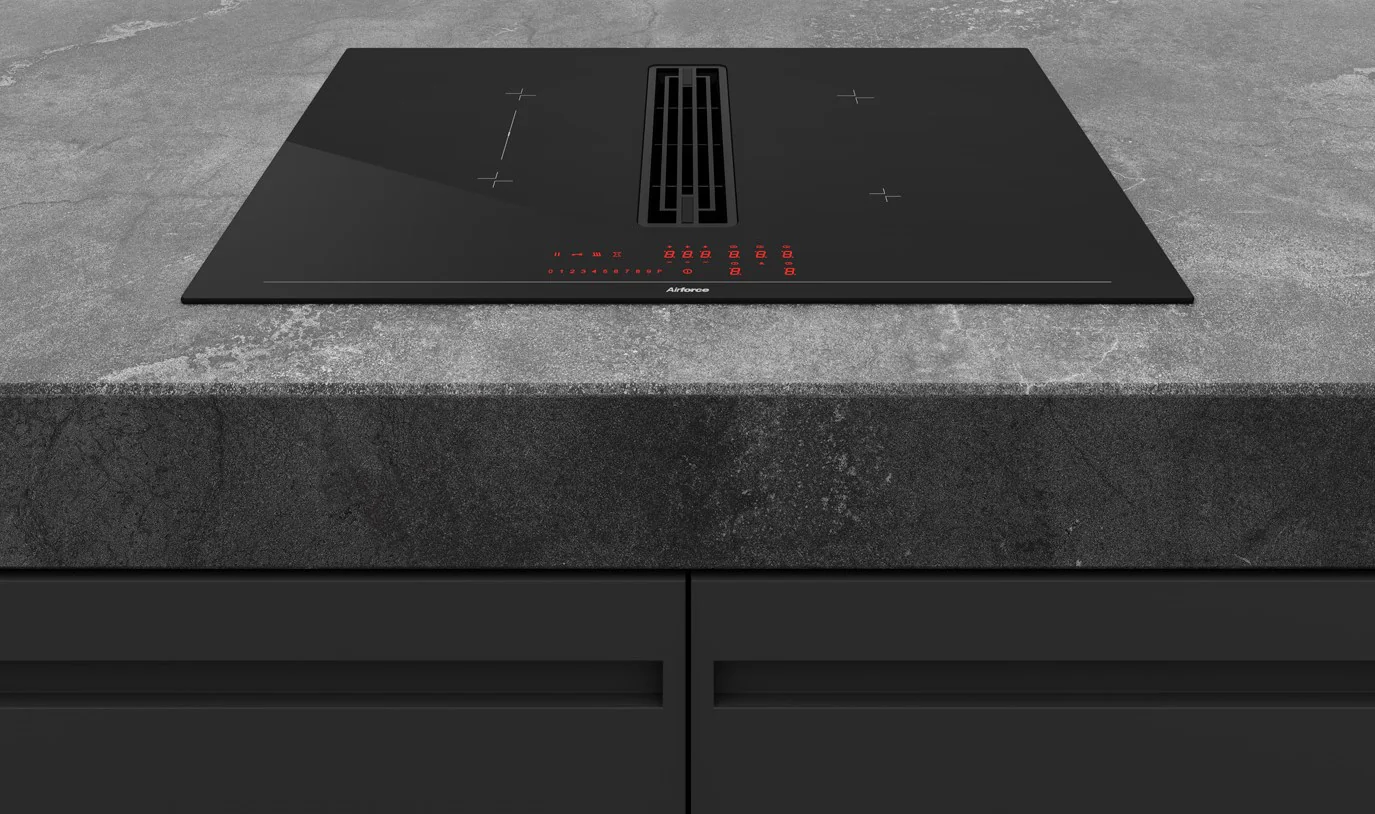 Airforce Innova Artis Plus 72cm Central Venting Induction Hob with On-board Motor, Matte Black Glass- Recirculating Model