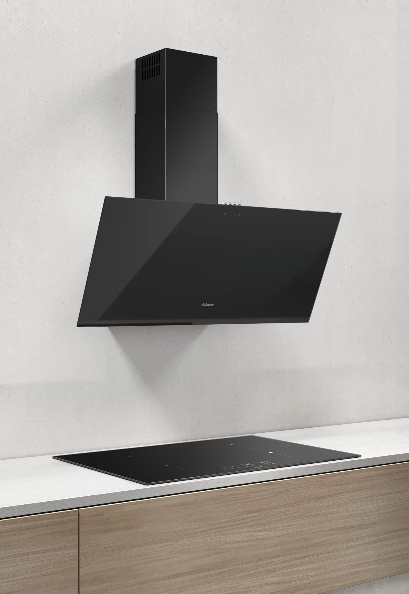 Airforce Alpha 80cm Wall Mounted Cooker Hood with Push Button Control, Integra Ready-Black Glass Finish - Image 2