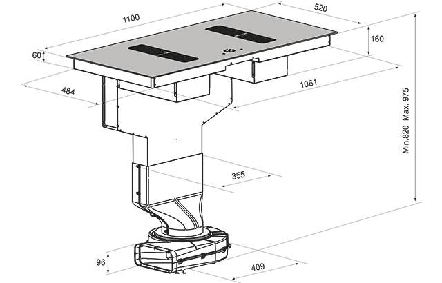 Airforce Aspira XXL Centrale 110cm induction hob with double downdraft - Image 4