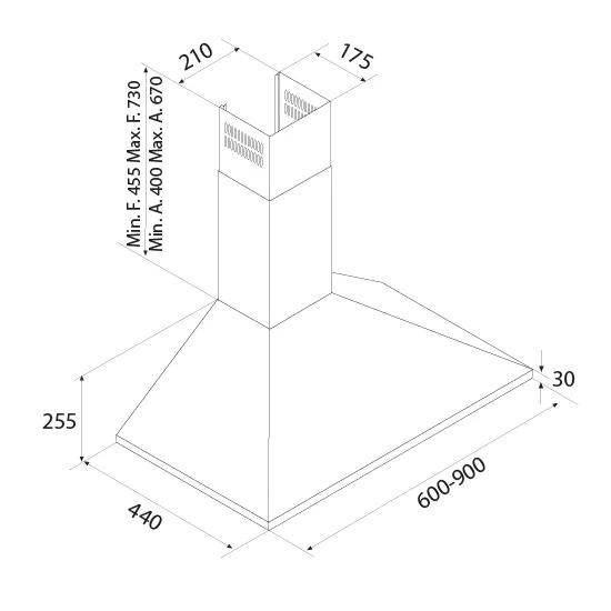 Airforce F0 S4 90cm Wall Mounted Cooker Hood Button Controls in Stainlass Steel Finish - Image 2