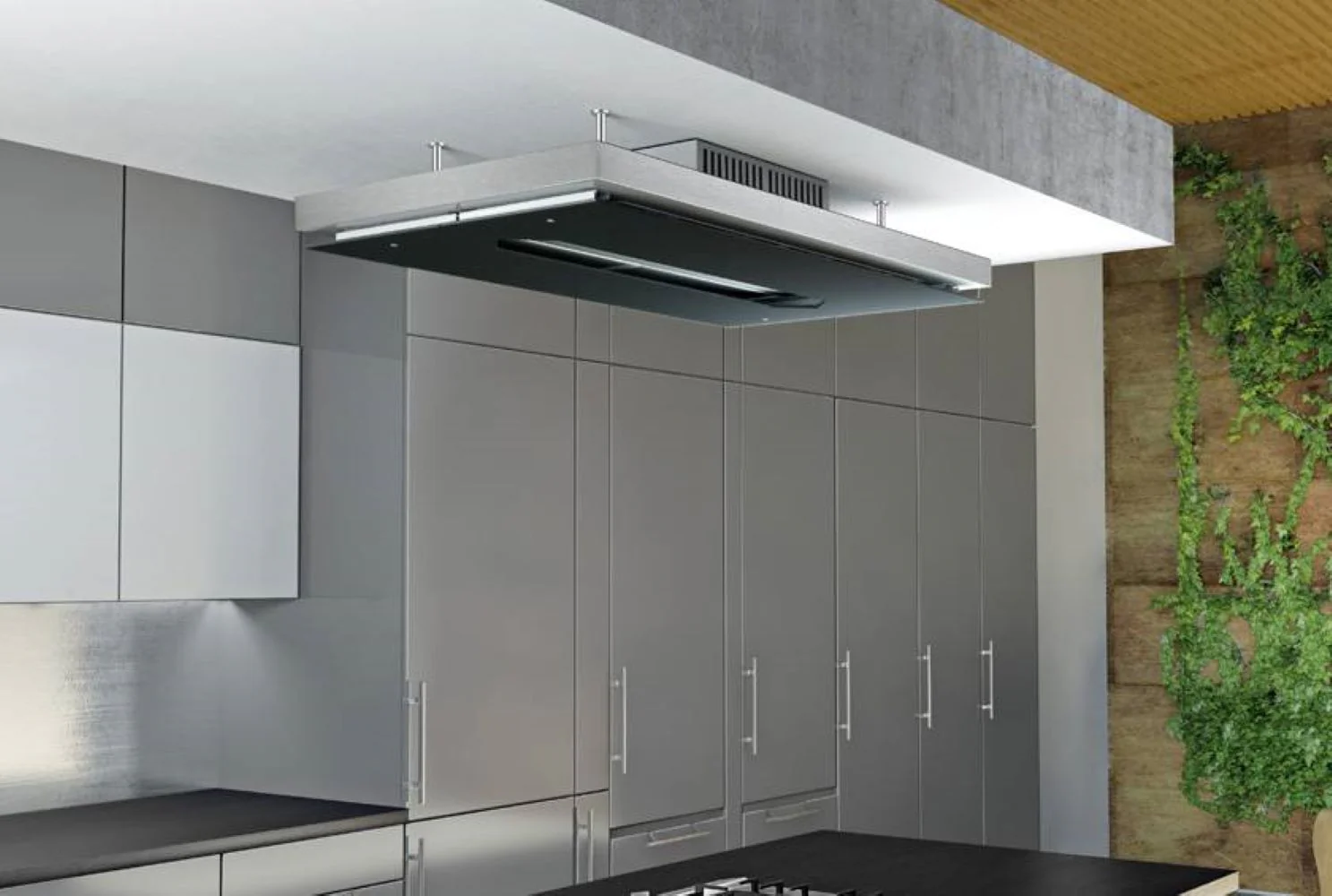 Airforce F139 F 120cm Ceiling Cooker Hood with Remote Control - Black glass