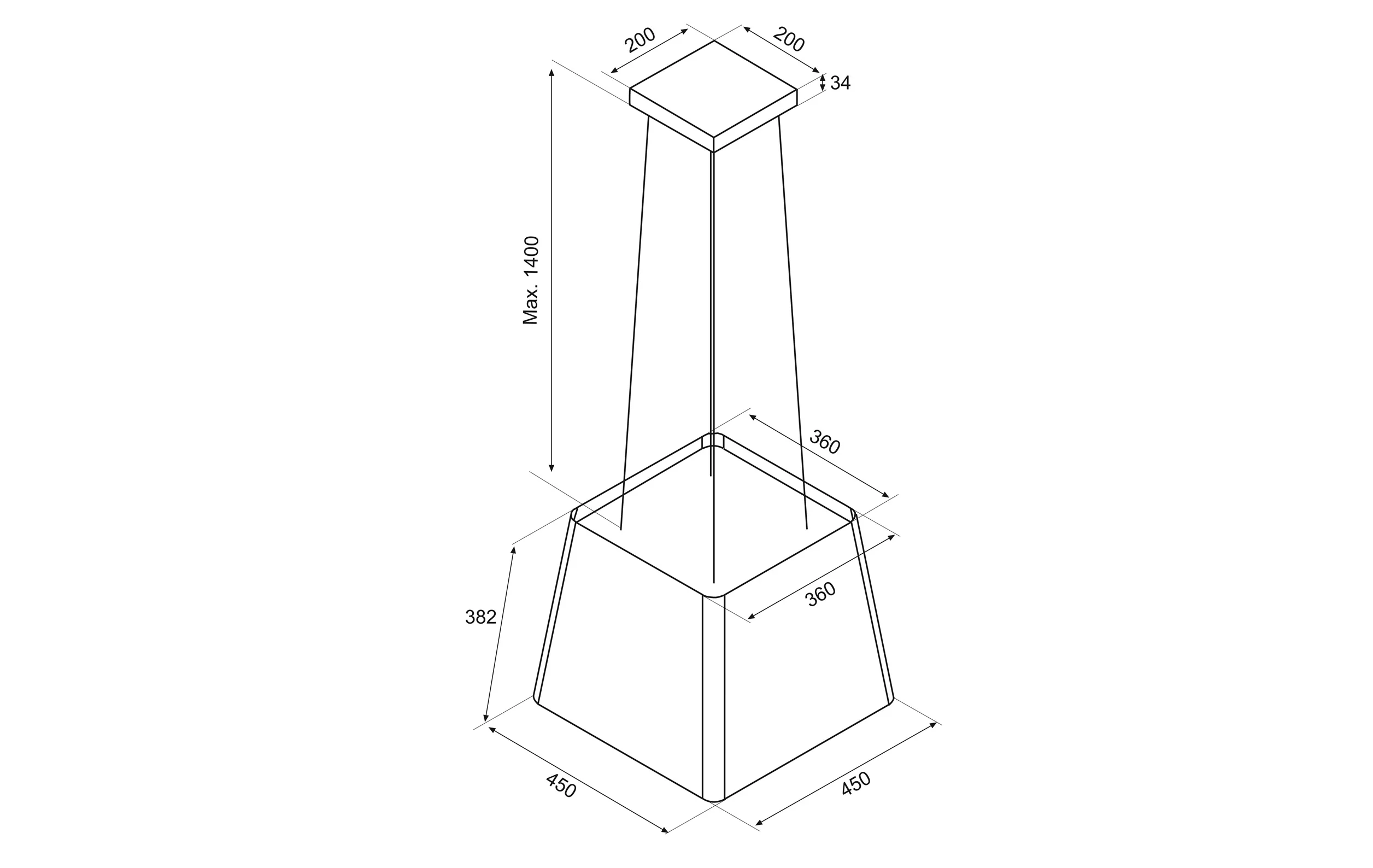 Airforce F164 45cm Island Lamp Cooker Hood with Integra System - Steel Finish - Image 3