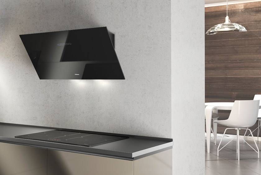 Airforce F203 60cm Angled Wall Mounted Cooker Hood with Touch Controls- Black Glass - Image 2