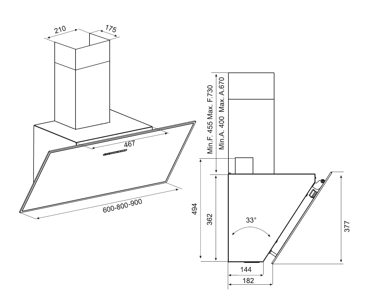 Airforce F203 60cm Angled Wall Mounted Cooker Hood - White Glass - Image 3