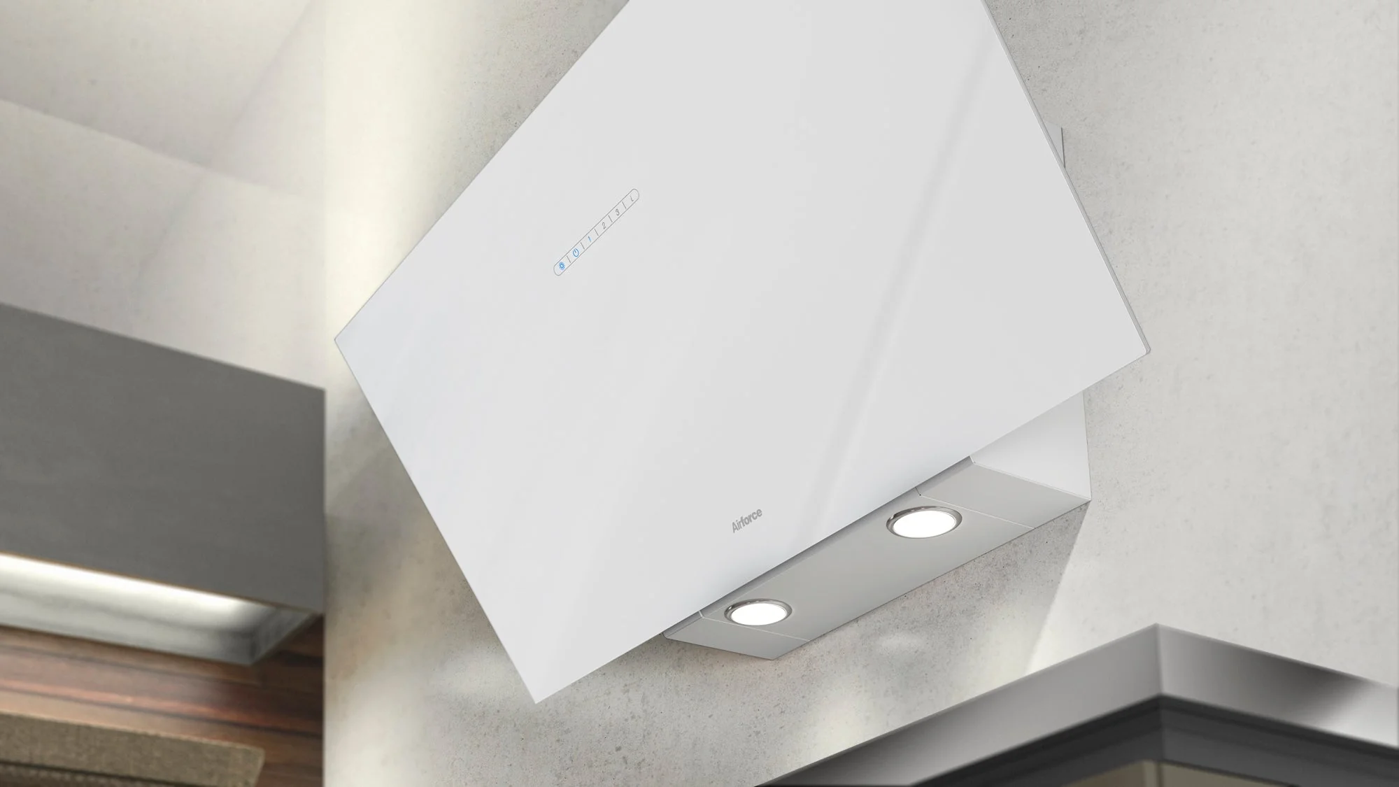 Airforce F203 90cm Automatic Angled Wall Mounted Cooker Hood - White Glass - Image 2