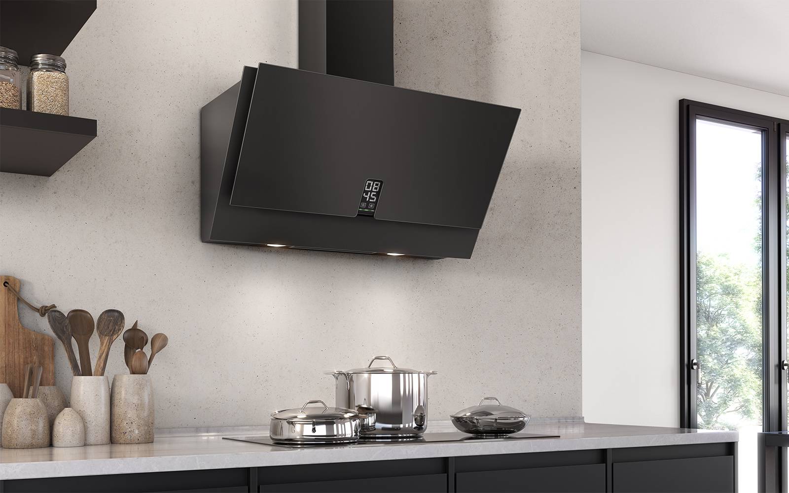 Airforce F204 Clock 80cm Satin Black Glass Finish Wall Mounted Hood