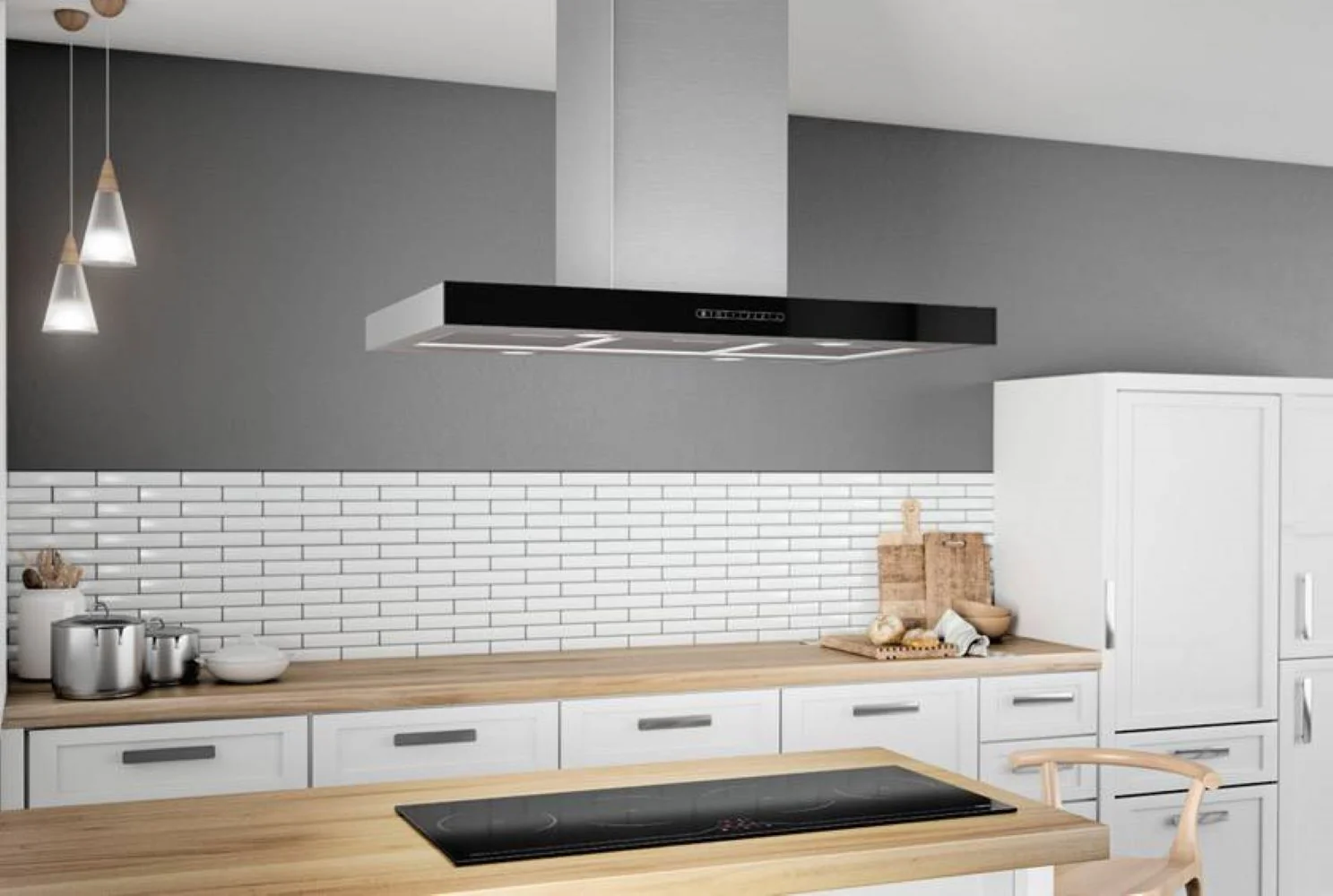 Airforce F206 90cm Island Cooker Hood Stainless Steel & Black Glass Panel with Touch Control - Image 2