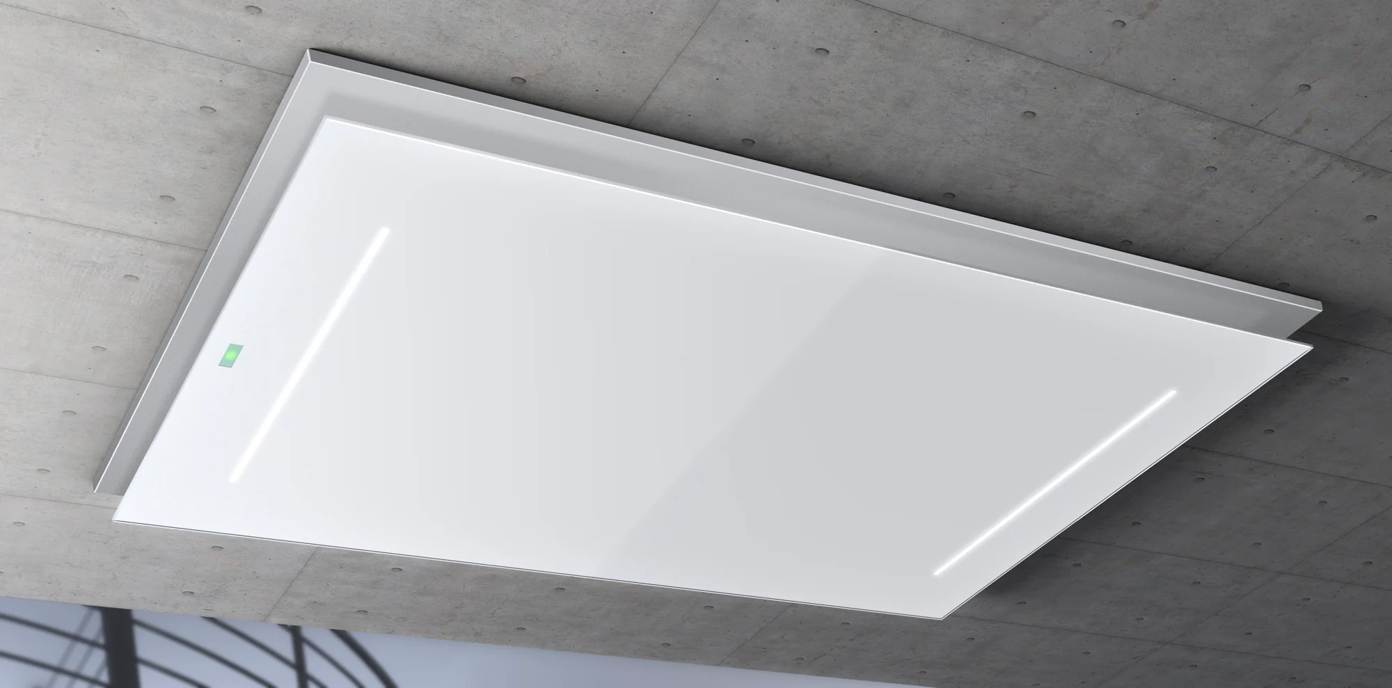 Airforce F207 100cm Easy Up Island Ceiling Cooker Hood with White Steel Surround & Glass Panel Remote Controlled