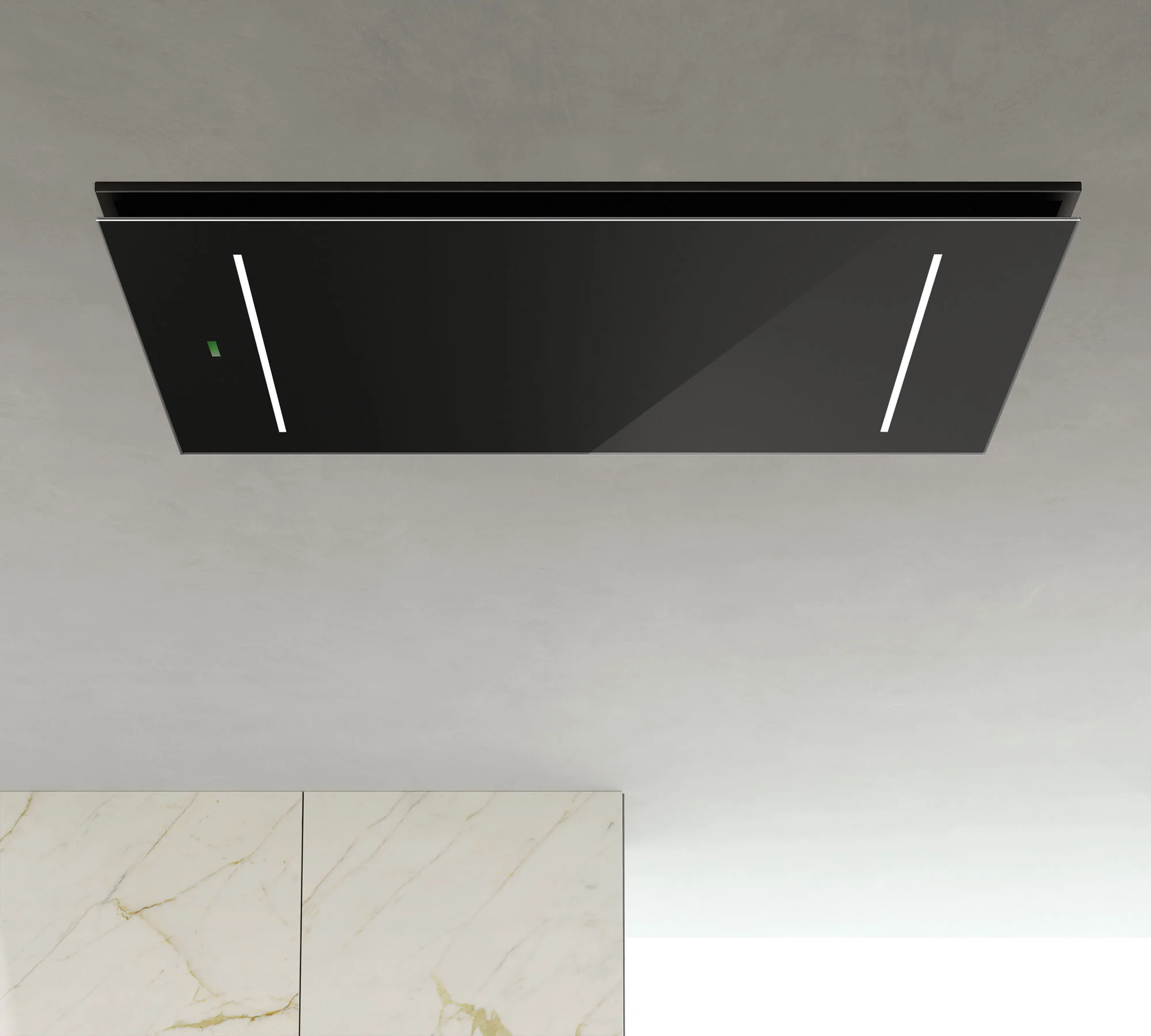 Airforce F207 100cm Easy Up Island Ceiling Cooker Hood with Black Steel Surround & Black Glass Panel - Image 2