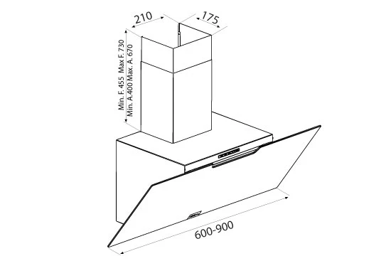 Airforce F212 60cm Angled Wall Mounted Cooker hood with Soft push button control-Black Glass Finish - Image 3