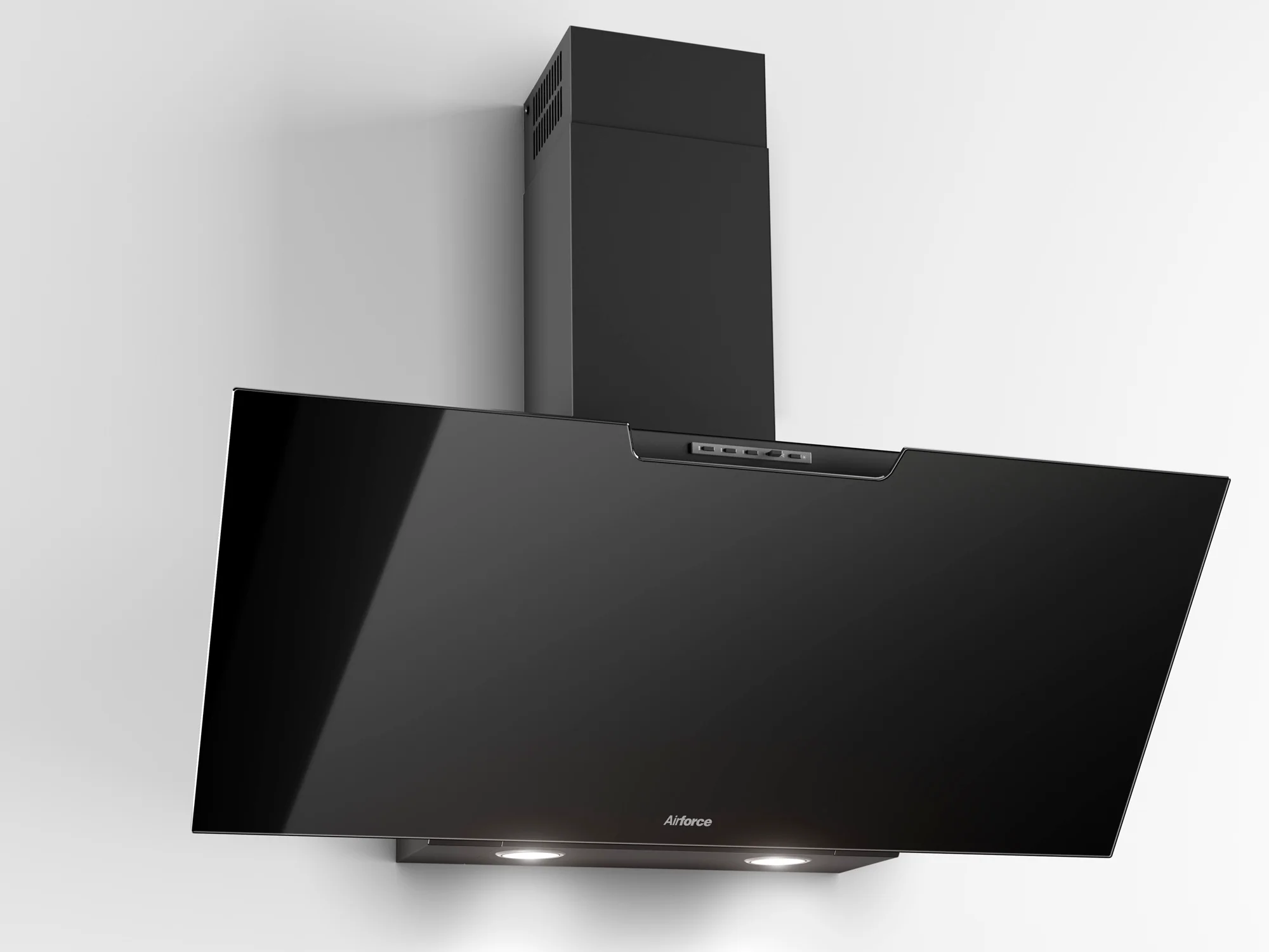 Airforce F212 80cm Angled Wall Mounted Cooker Hood with Soft Push Button Controls-Black Glass Finish