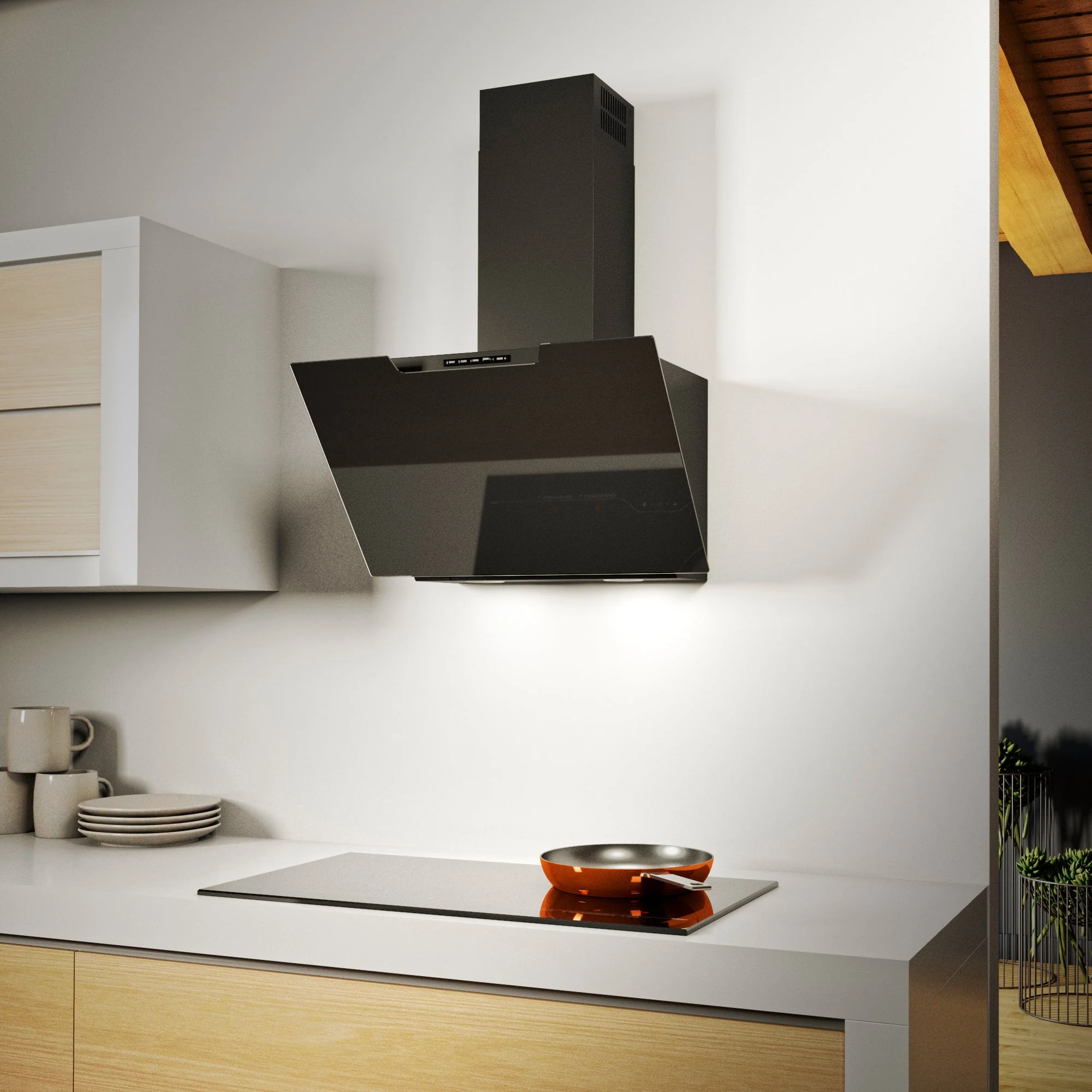 Airforce F212 80cm Angled Wall Mounted Cooker Hood with Soft Push Button Controls-Black Glass Finish - Image 4