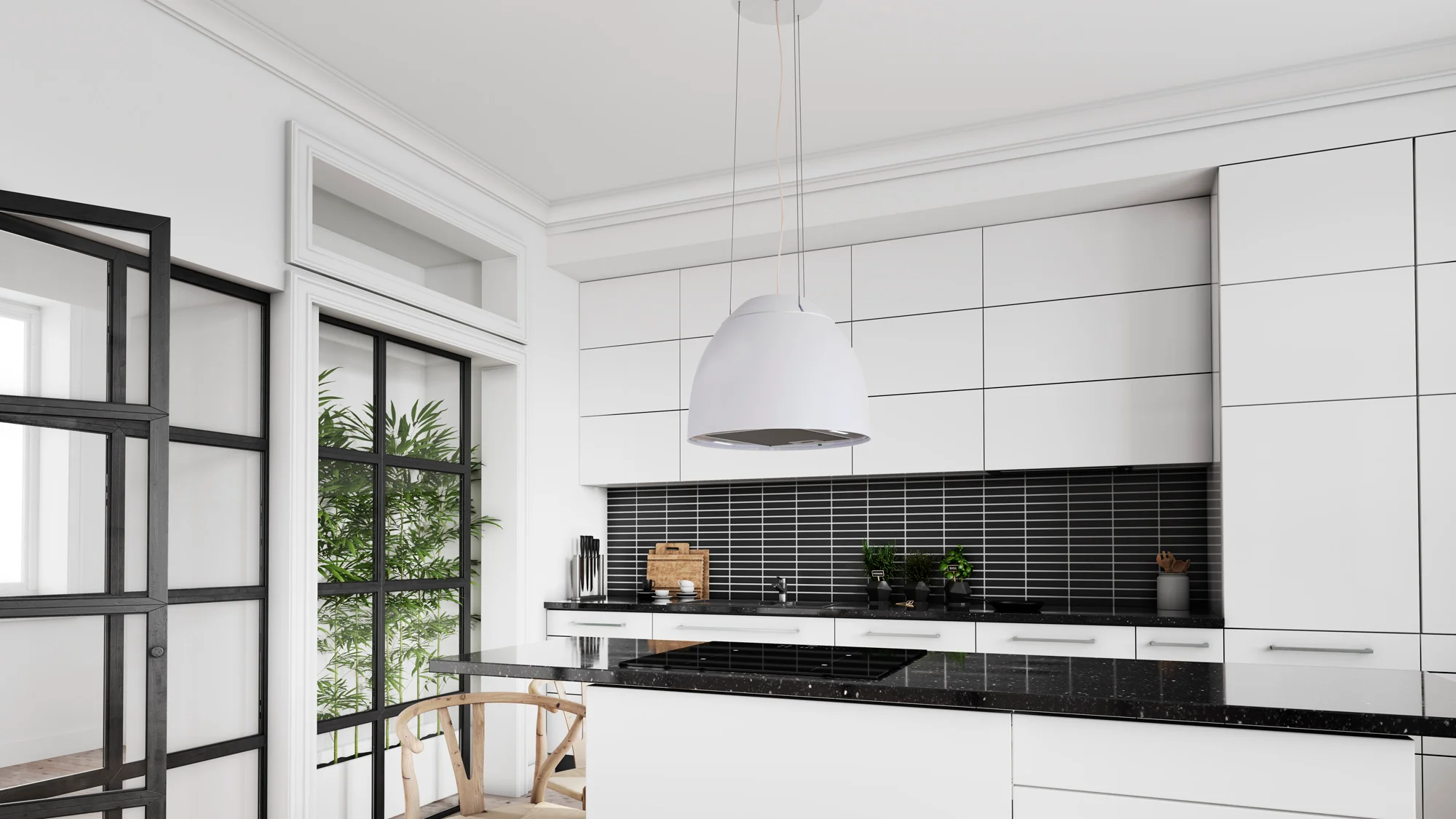 Airforce New Moon 45cm Island Cooker Hood in White finish with Slim LED Lights in Stainless Steel Bezel