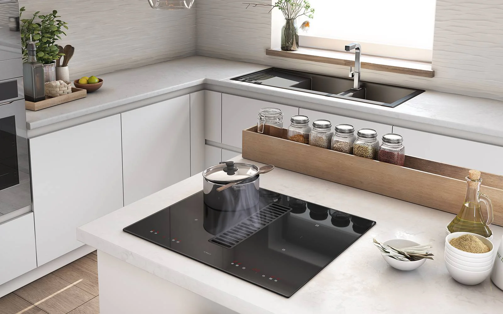 Airforce On-Board Baby Essence 60cm Induction Hob with Central Downdraft-Black Glass Finish - Image 2