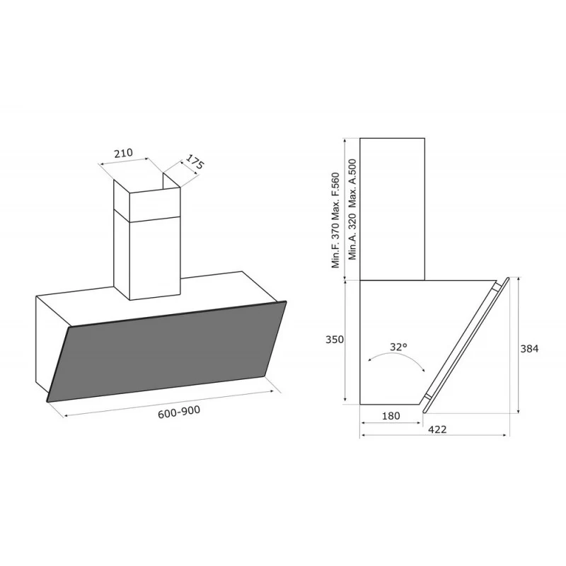 Airforce V4 Wall Mounted cooker hood with Touch Control- Black Glass Finish - Image 4