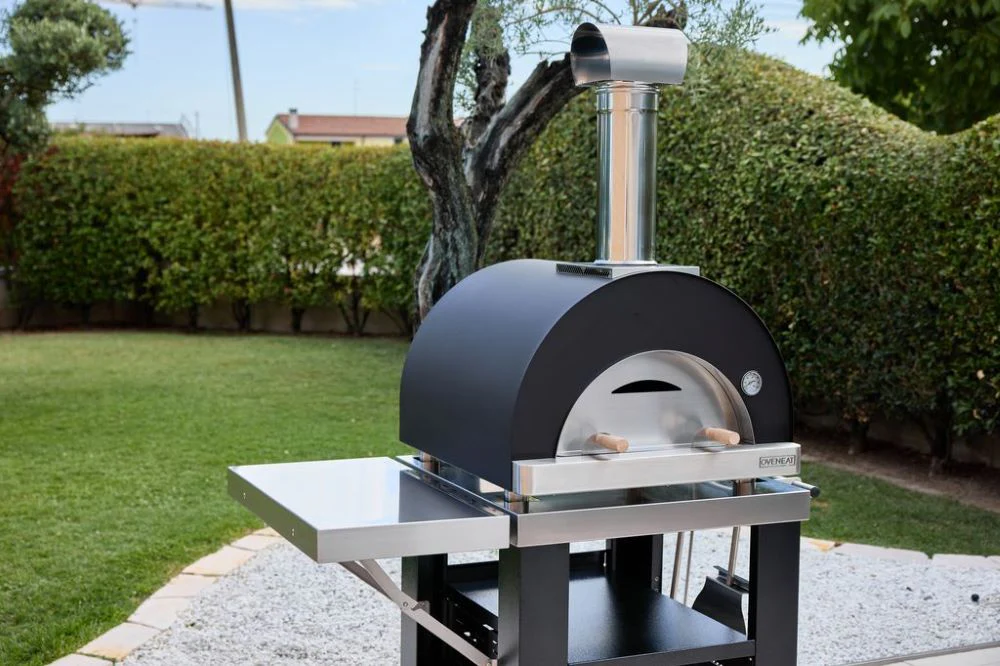 Oveneat WDD-2VG Charcoal Grey Wood Fired Double Pizza Oven with Drop-Down Glass Door includes Brazier & Pizza Peel - Image 6